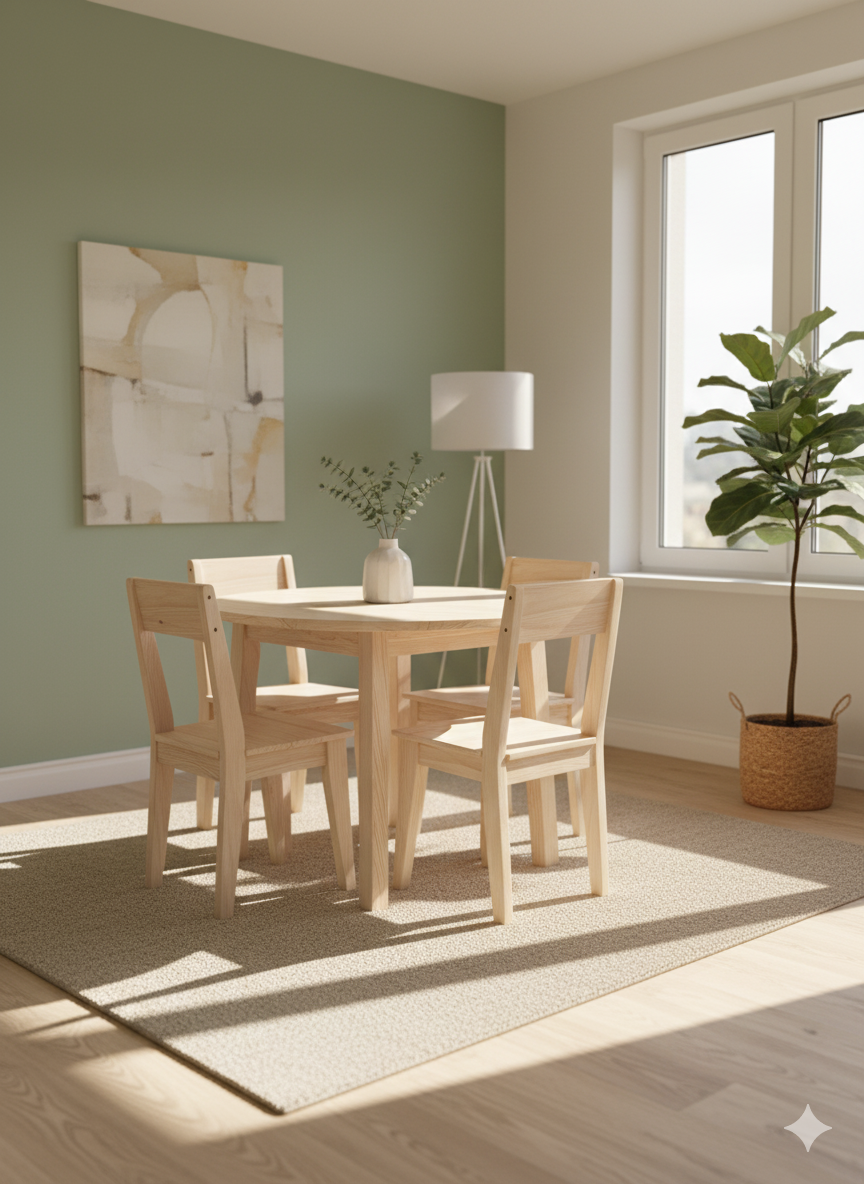 combo mesa redonda 1m + 4 sillas reforzadas - Combos de pino reforzado en Tigre, Buenos Aires | Medidas: 1m x 1m | Fabricación a medida | Stron Muebles