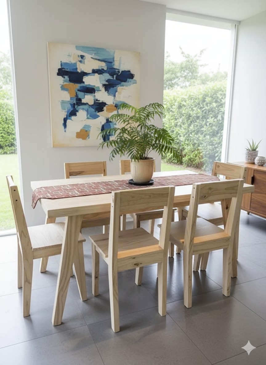 Combo mesa de 1,40 + 6 sillas reforzadas - 1,40x80