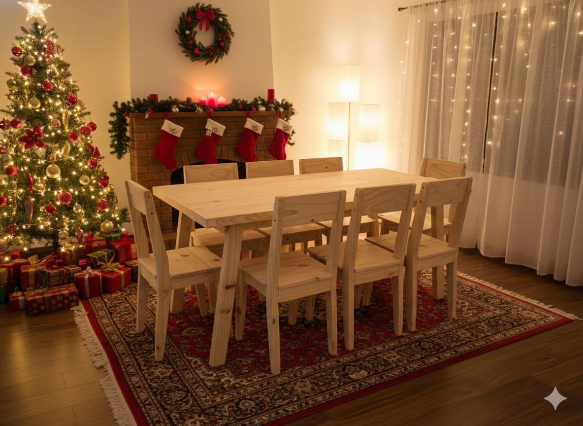 Mesa de 180 + 8 sillas Reforzadas - Combos de pino reforzado en Tigre, Buenos Aires | Medidas: 180 x 80  | Fabricación a medida | Stron Muebles